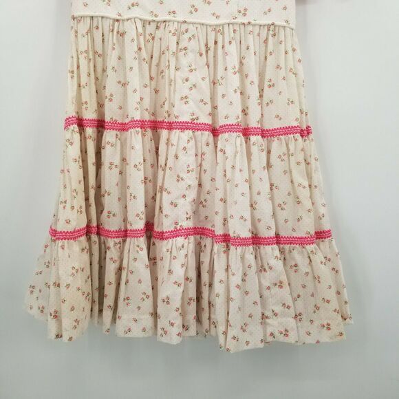 Vintage Floral Fit & Flare Mini Dress Short Puff Sleeves Scoop Neck Ivory - Picture 3 of 11